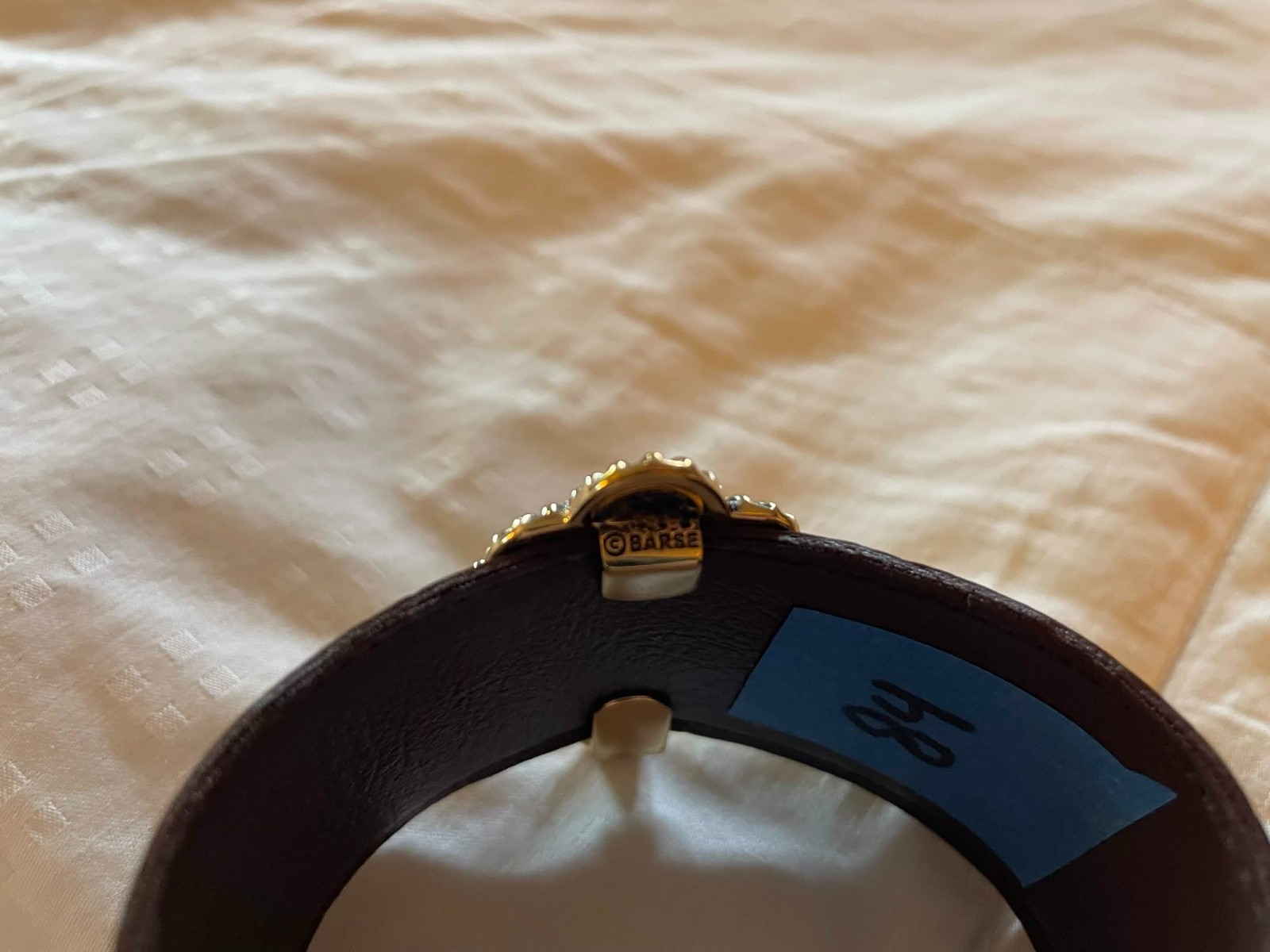 Barse Thailand, turquoise leather womens bracelet vintage gold tone