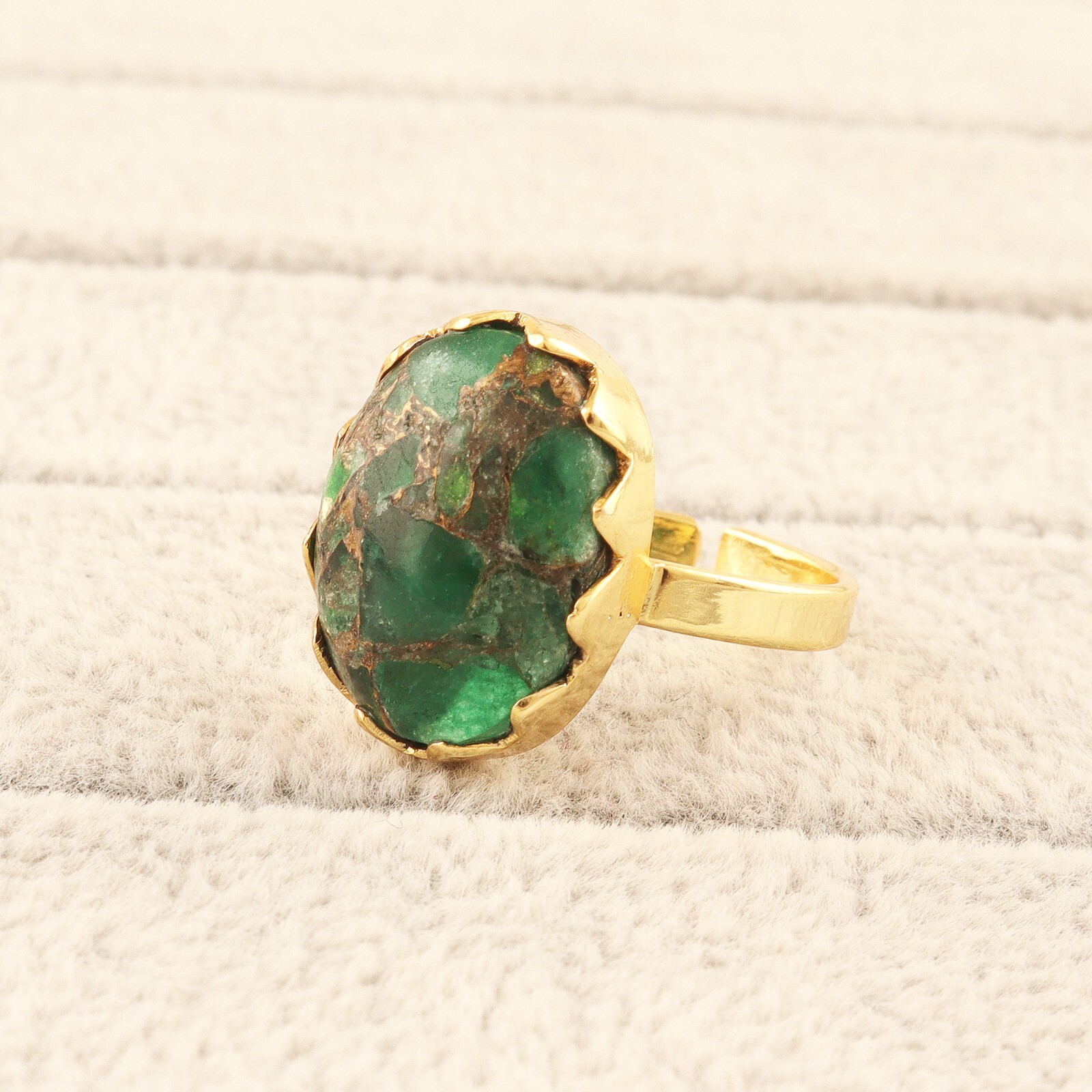 Green Jade Quartz Copper Turquoise Mohave Turquoise Beautiful Ring Adjustable
