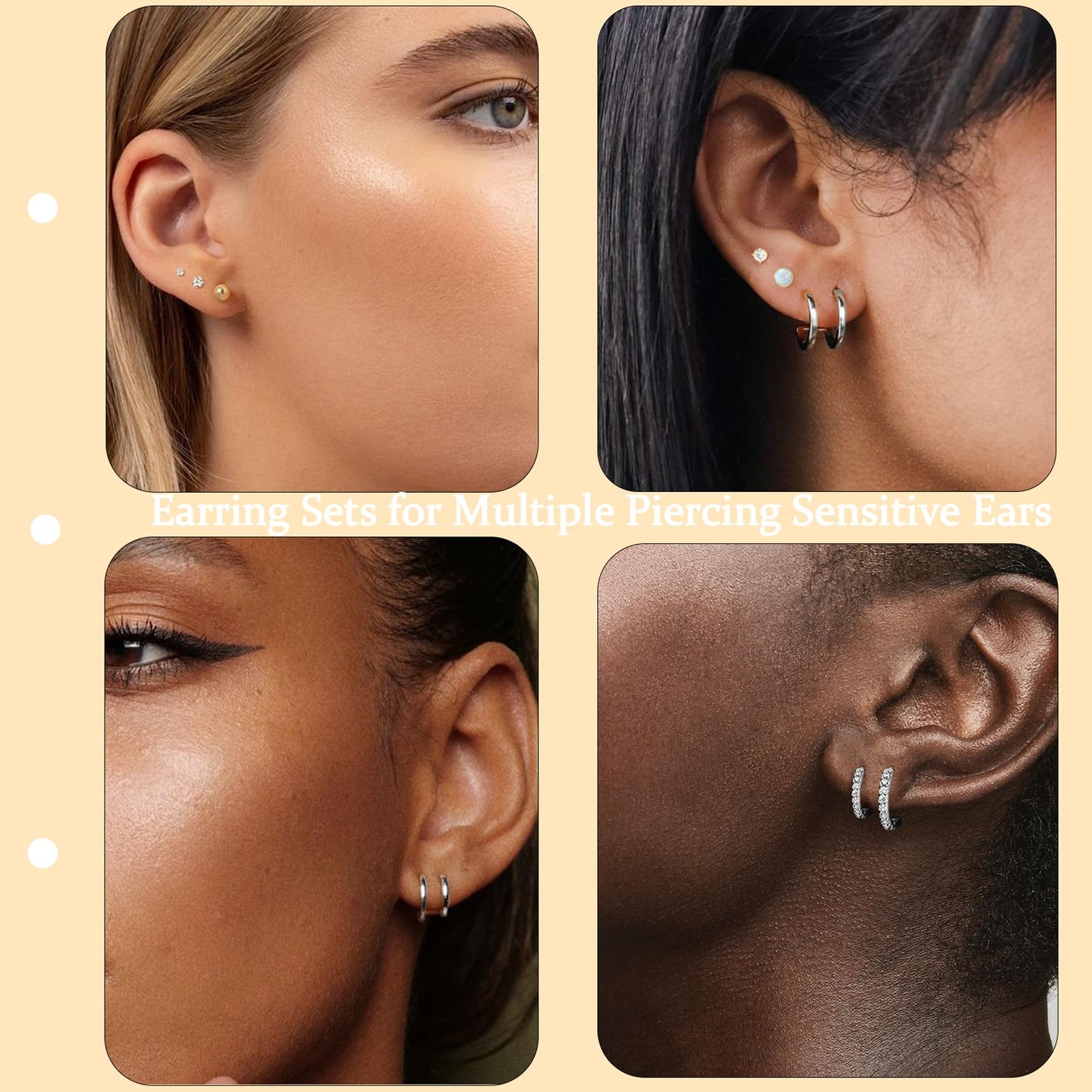 Surgical Steel Flat Back Earrings Set for Multiple Piercing Sensitive Silver