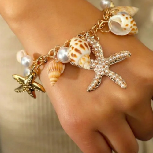 Starfish Seashell Bracelet Pearls Nautical Statement Jewelry Beach Charms NEW