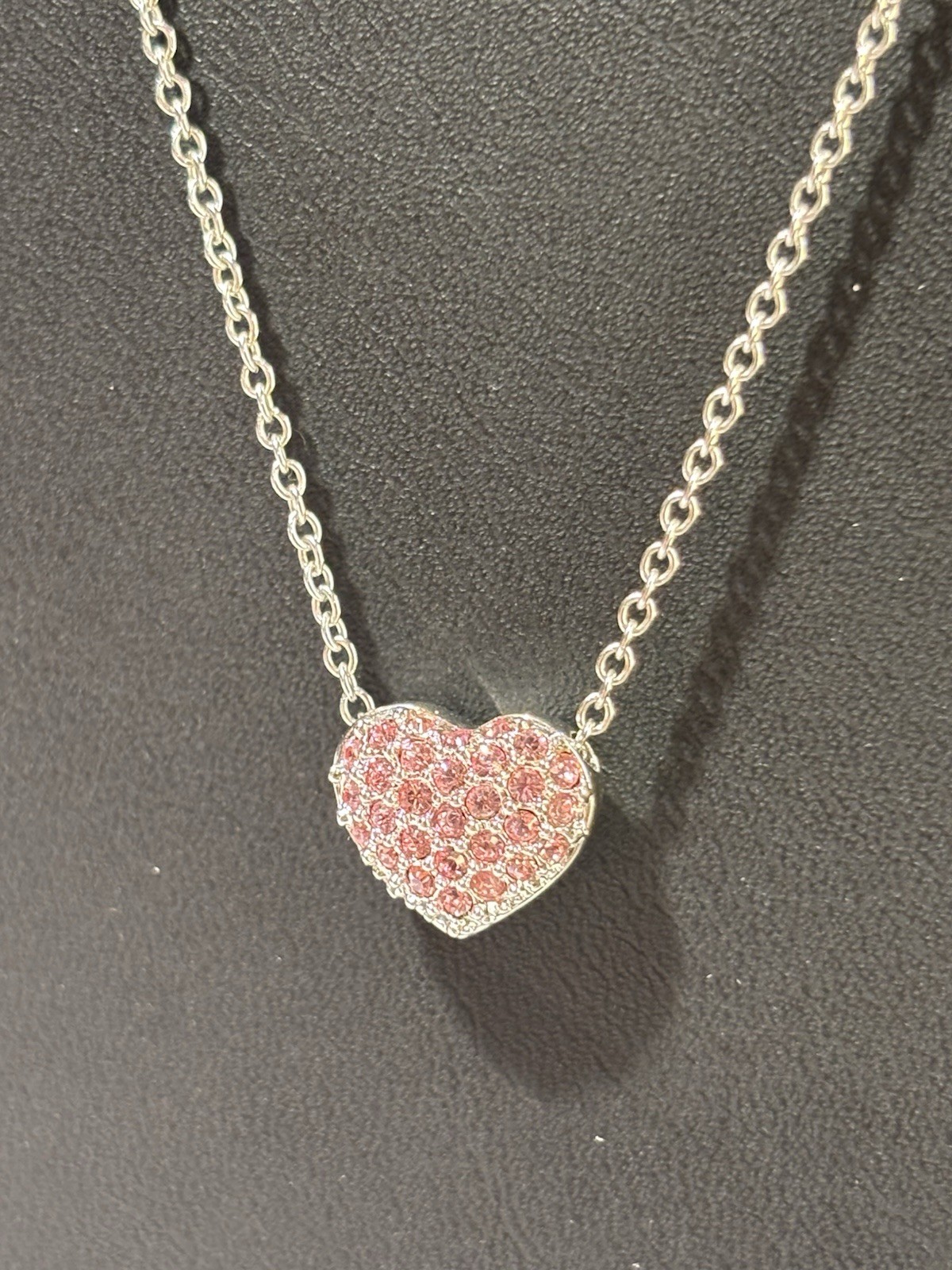 Swarovski Crystal Heart Pendant Necklace Reversible Pink Silver Tone