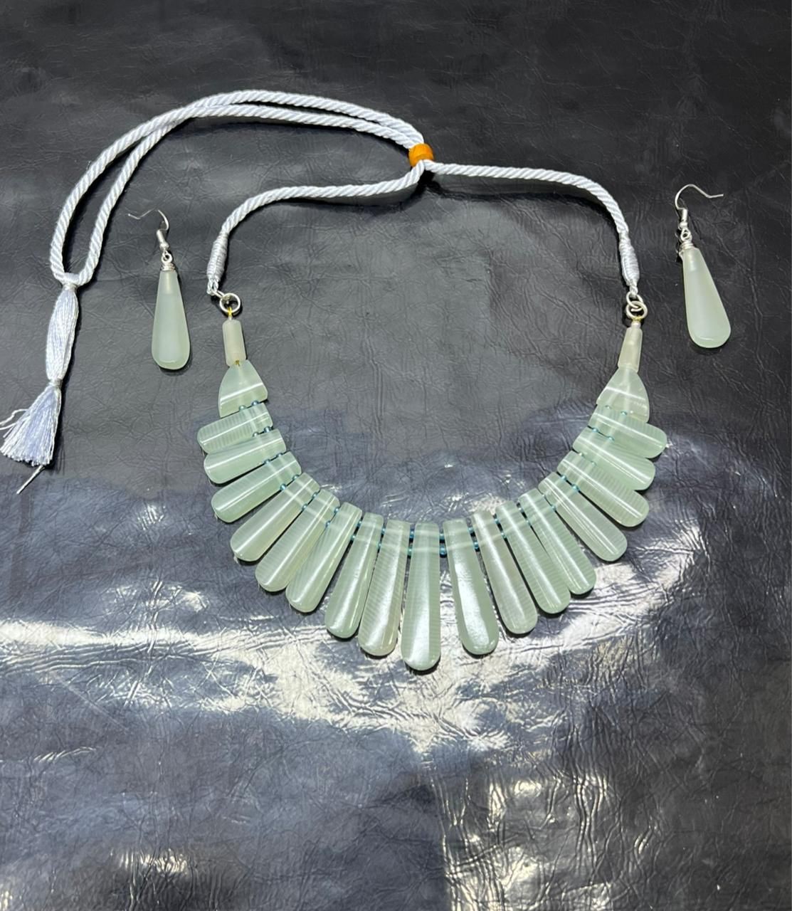 Natural Finger Print Stone Necklace Set 70g High Grade Quality Gemstone Jewelry