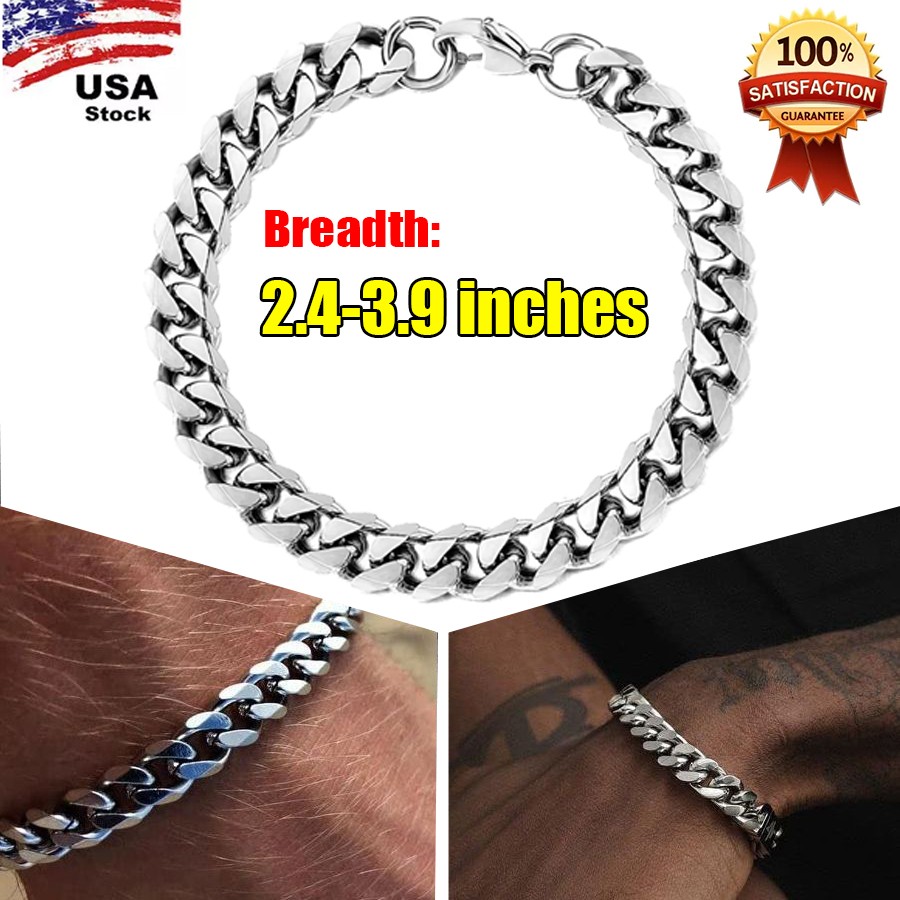 Silver Stainless Steel Curb Cuban Link Chain Bracelet Unisex Women Men 6/8/10mm