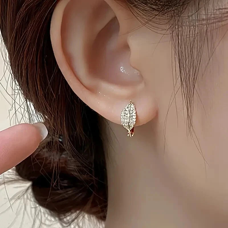 2 Ct Round Simulated Diamond Women’s Leaf Hoop Earrings 14k Yellow Gold Plated