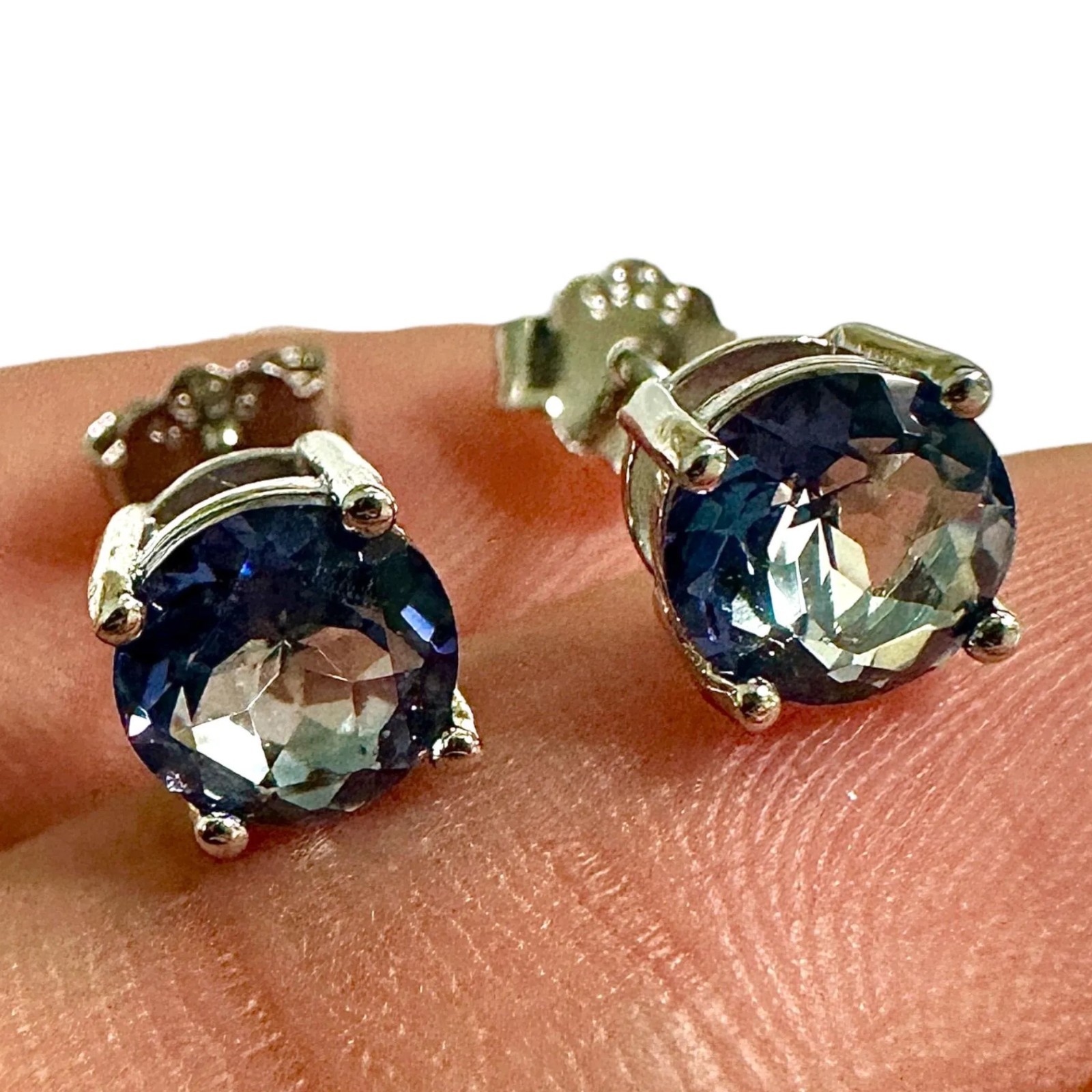 Tanzanite CZ Stud Earrings 6mm 925 Sterling Silver Round Gift For Her