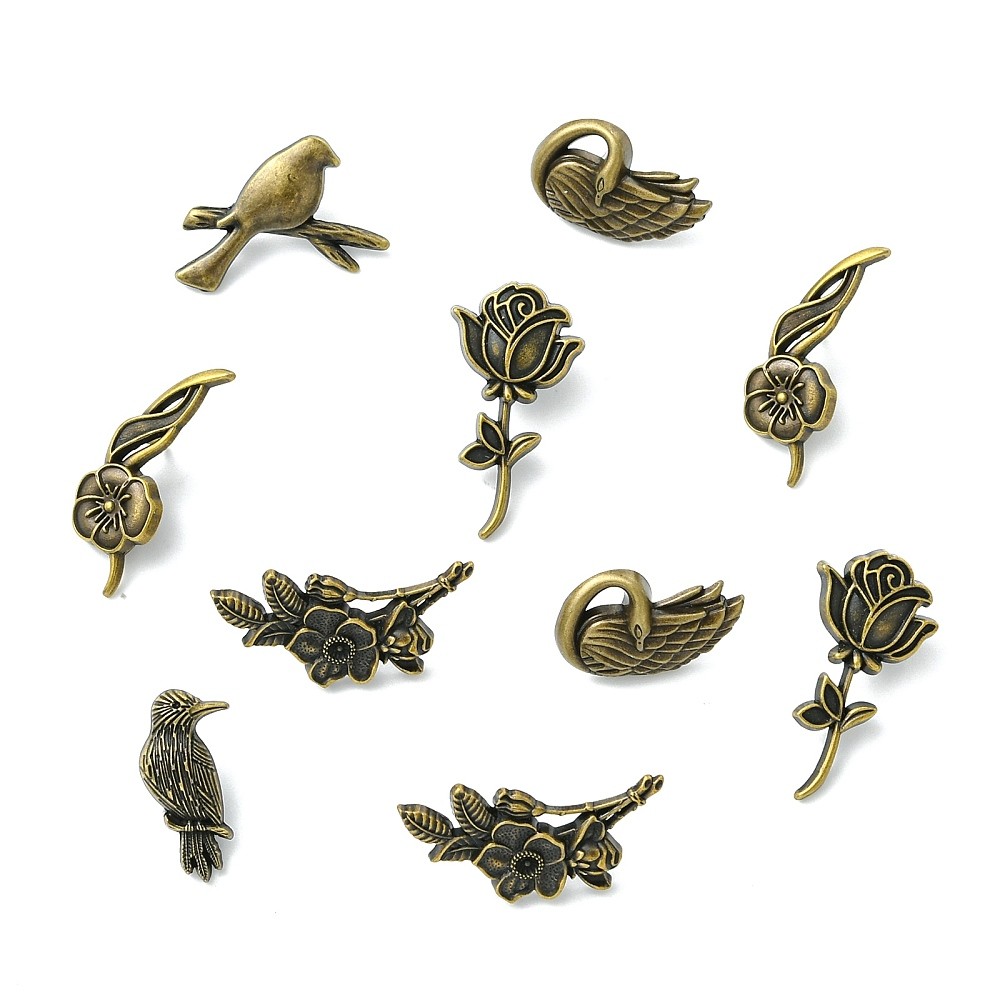 12pcs Zinc Alloy Lapel Pin Back Antique Bronze Brooches for Clothes Backpack DIY