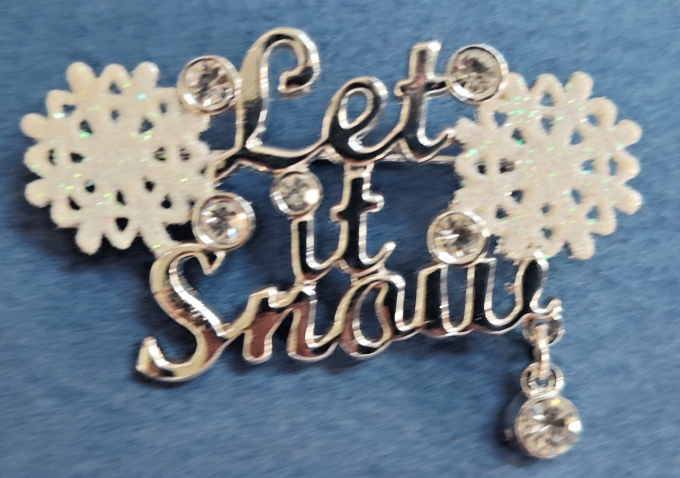 Cute holiday Snowmen “Let it Snow” snowflakes brooch pin