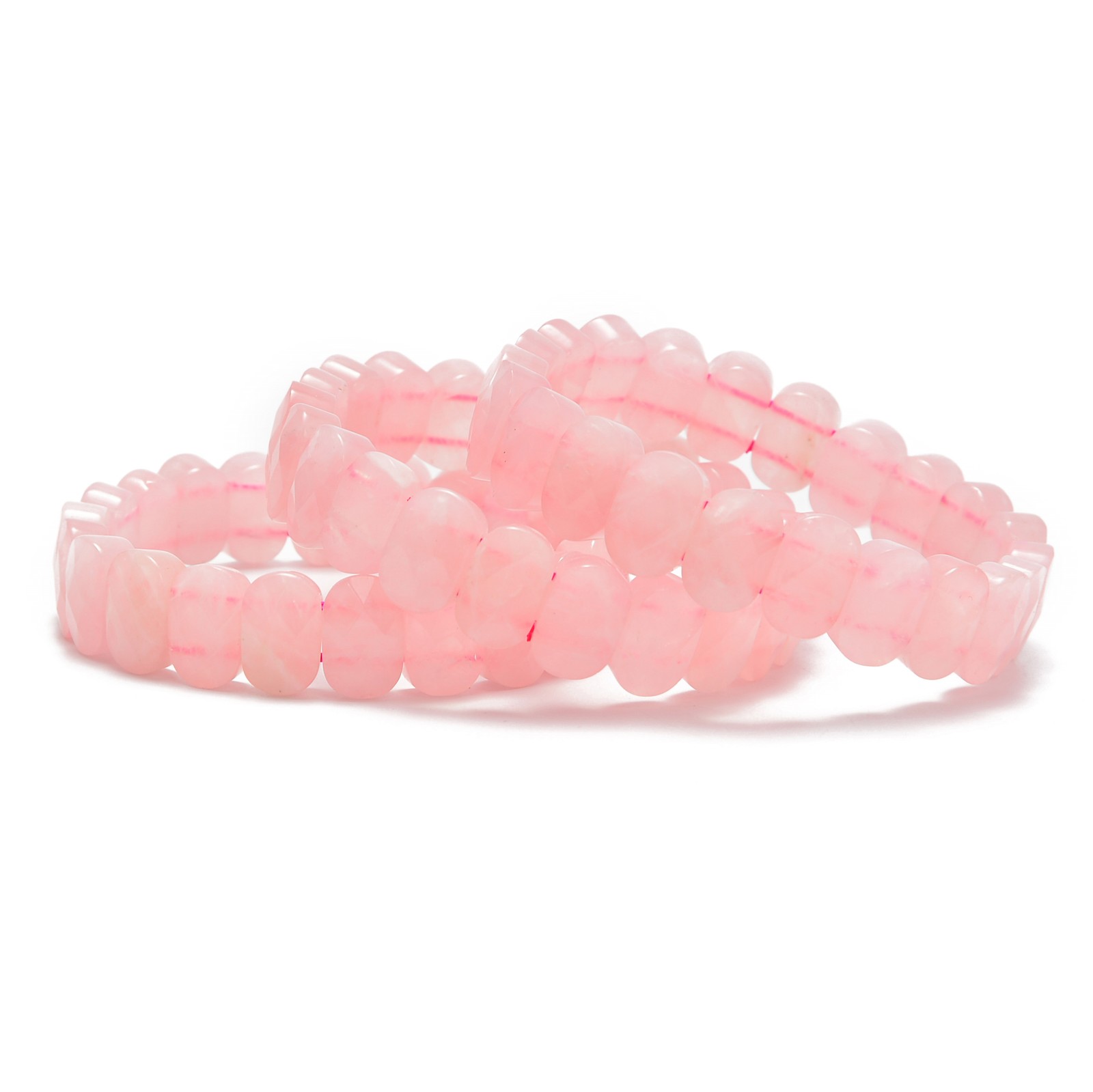 Rose Quartz Faceted Oval Double Drilled Bracelet Size 8x14mm 7.5″ Length