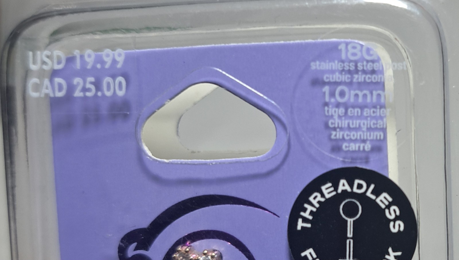 Claires Stud Earrings Set Of 3 18G 1.0mm Stainless Steel Cubic Zarconia NEW