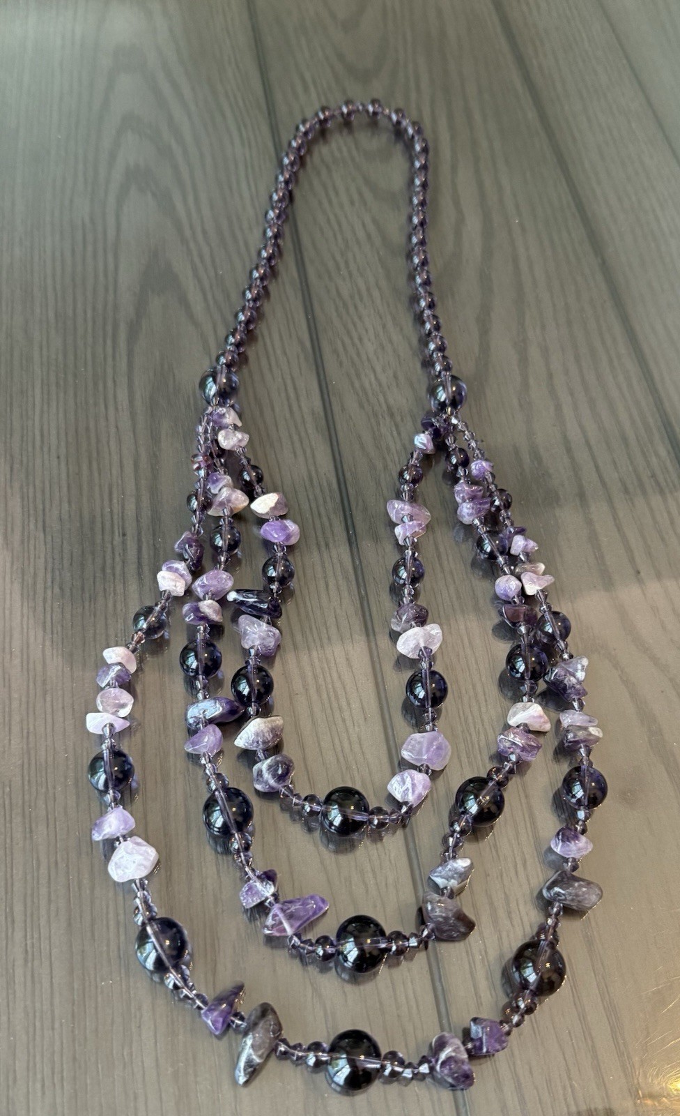 Purple Multi-Strand Round Amethyst & Quartz Beaded Layered Bohemian Necklace