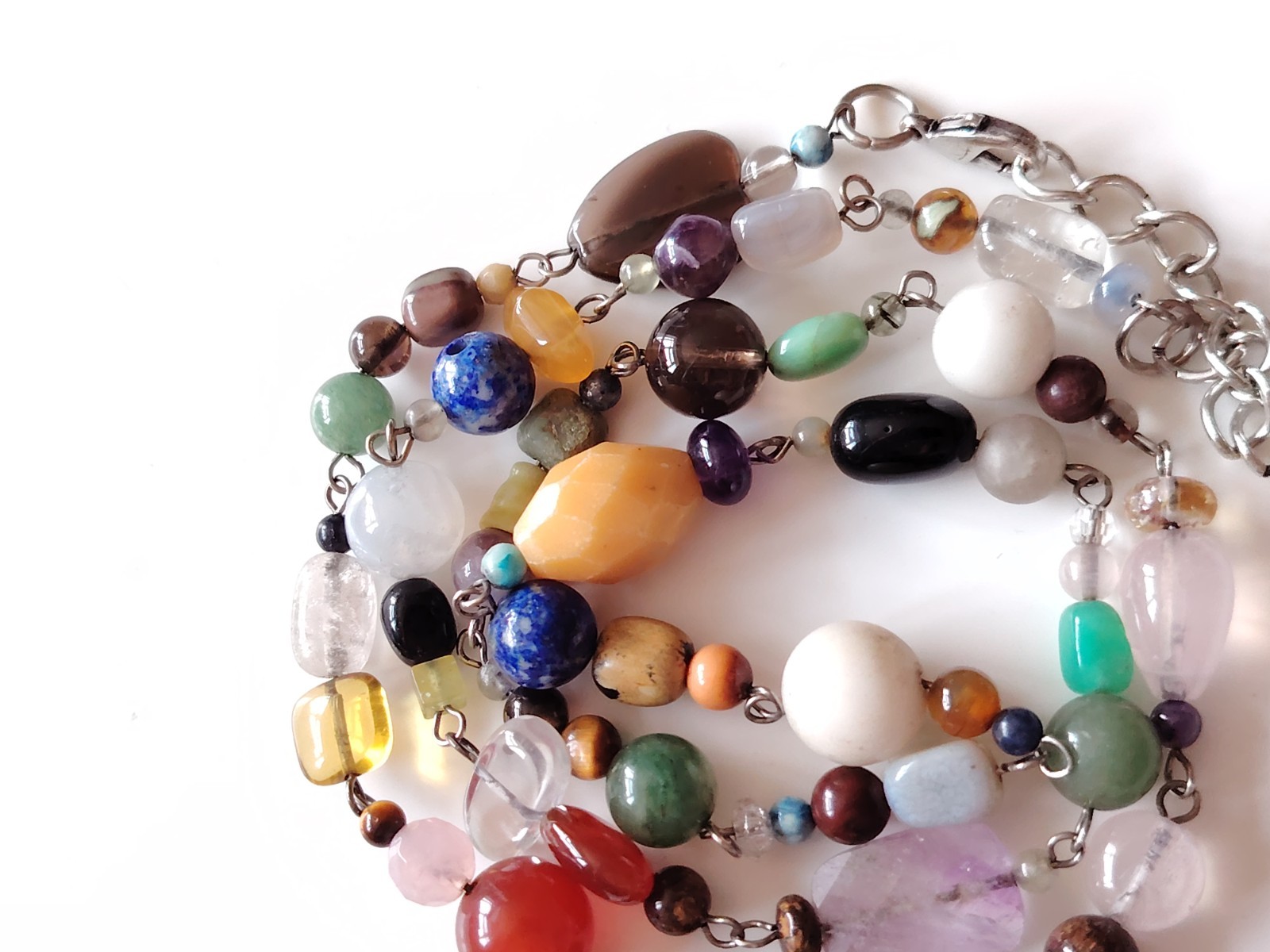 Mixed Stone Bead Necklace Quartz Amethyst Sodalite Carnelian Aventurine