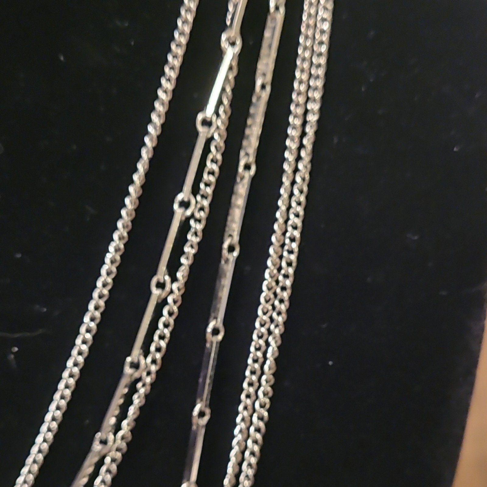 VTG 1960Park Lane Silver Tone Layered Bar Link Chain Necklace Spring Ring Signed