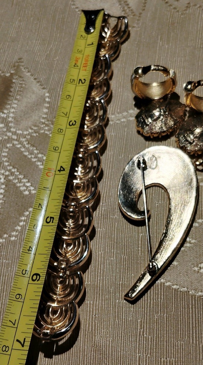 Vintage Crown Trifari Bracelet Earrings/ Trifari Brooch Pig Pin