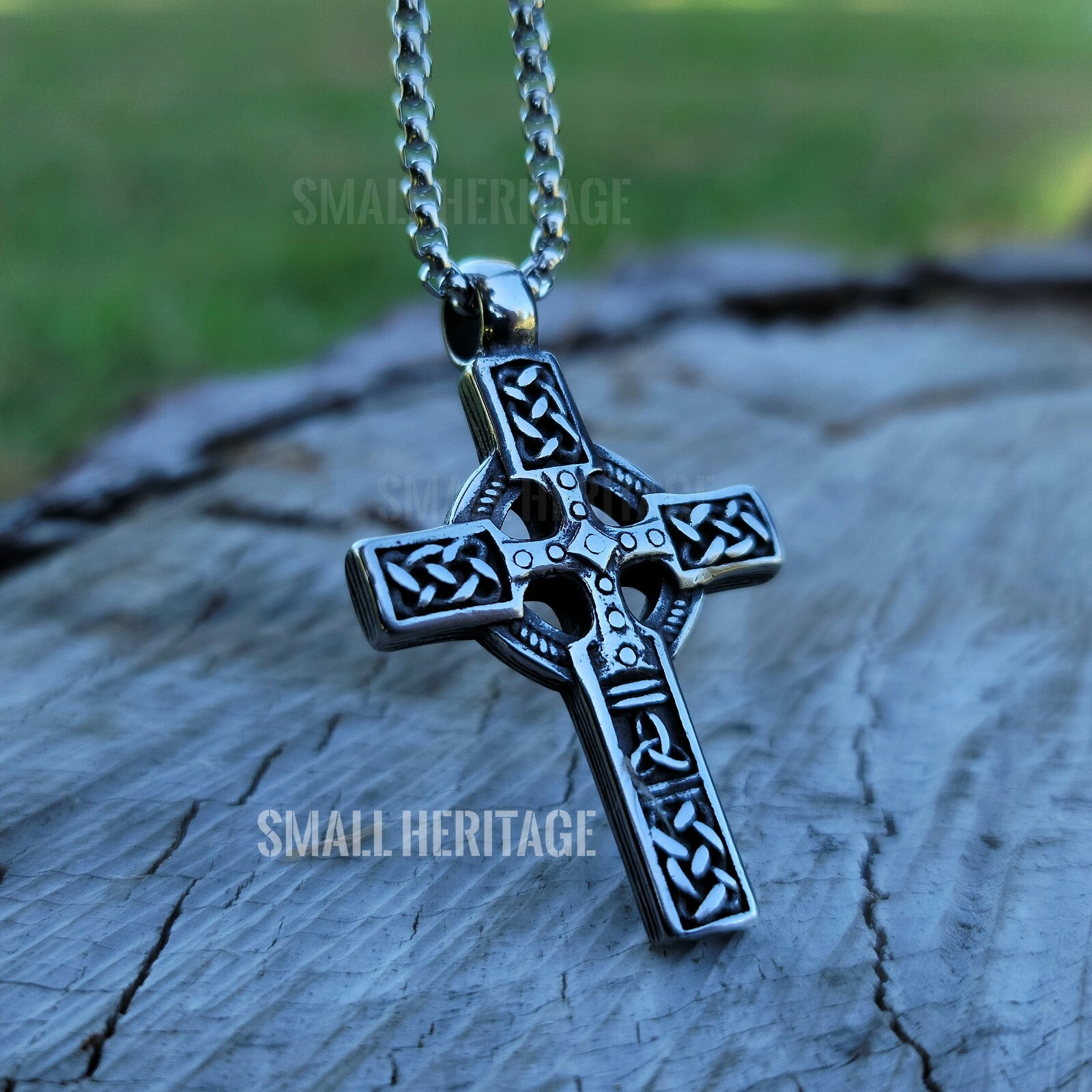 Small Heritage Celtic Irish Cross Necklace Stainless Steel Norse Viking Knot Men