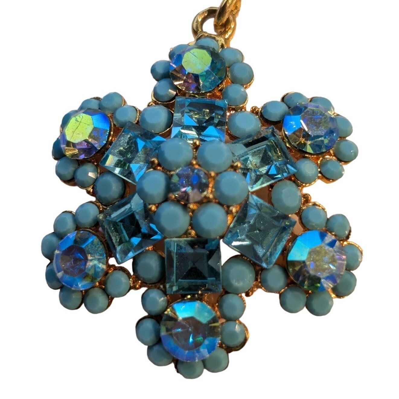 Authentic Cara Blue AB Crystal Gold Tone Pendant 16″ – 20.5″ Necklace