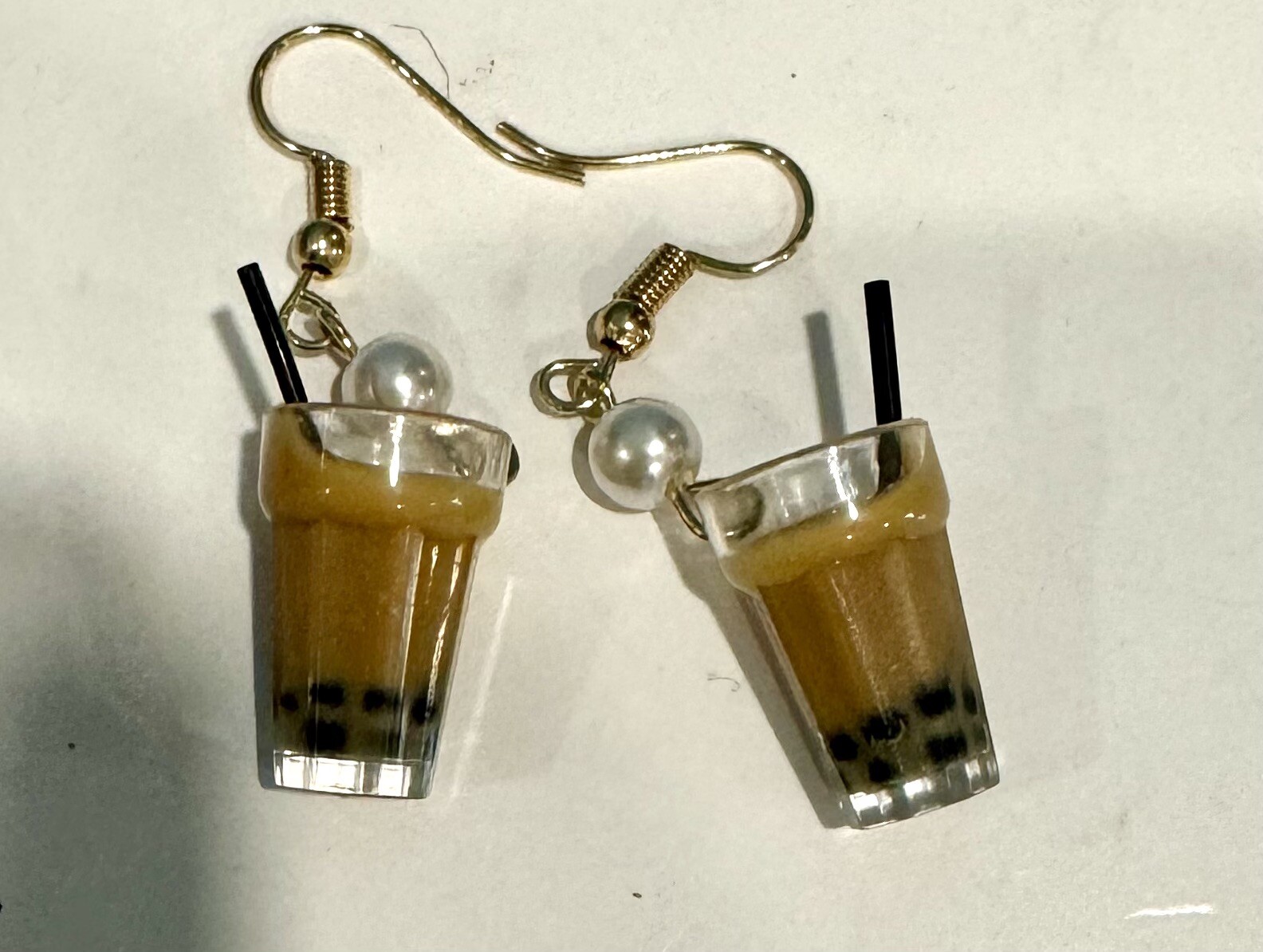 Brown Sugar Milk Boba Tea Bubble Tea Silver Fishhook Earrings