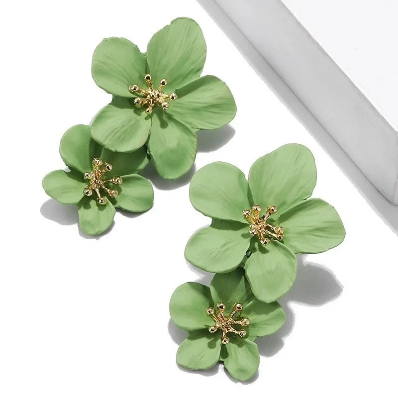White Women Boho Flower Earrings Fashion Statement, Drop Dangle Stud Earrings