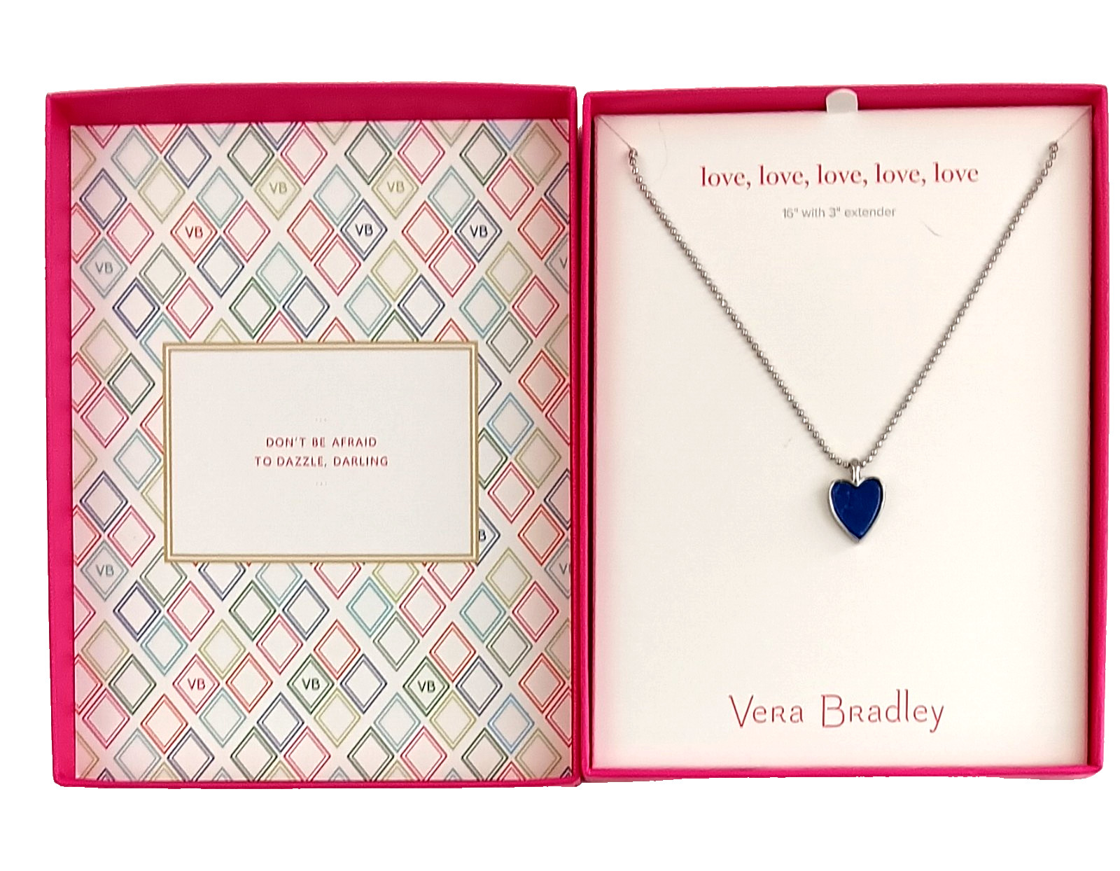 Vera Bradley Love Blue Heart Necklace 16″ Beauty Is Meant To Be Shared