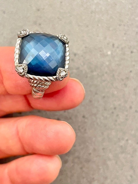 Judith Ripka .925 Sterling midnight sapphire blue cocktail ring