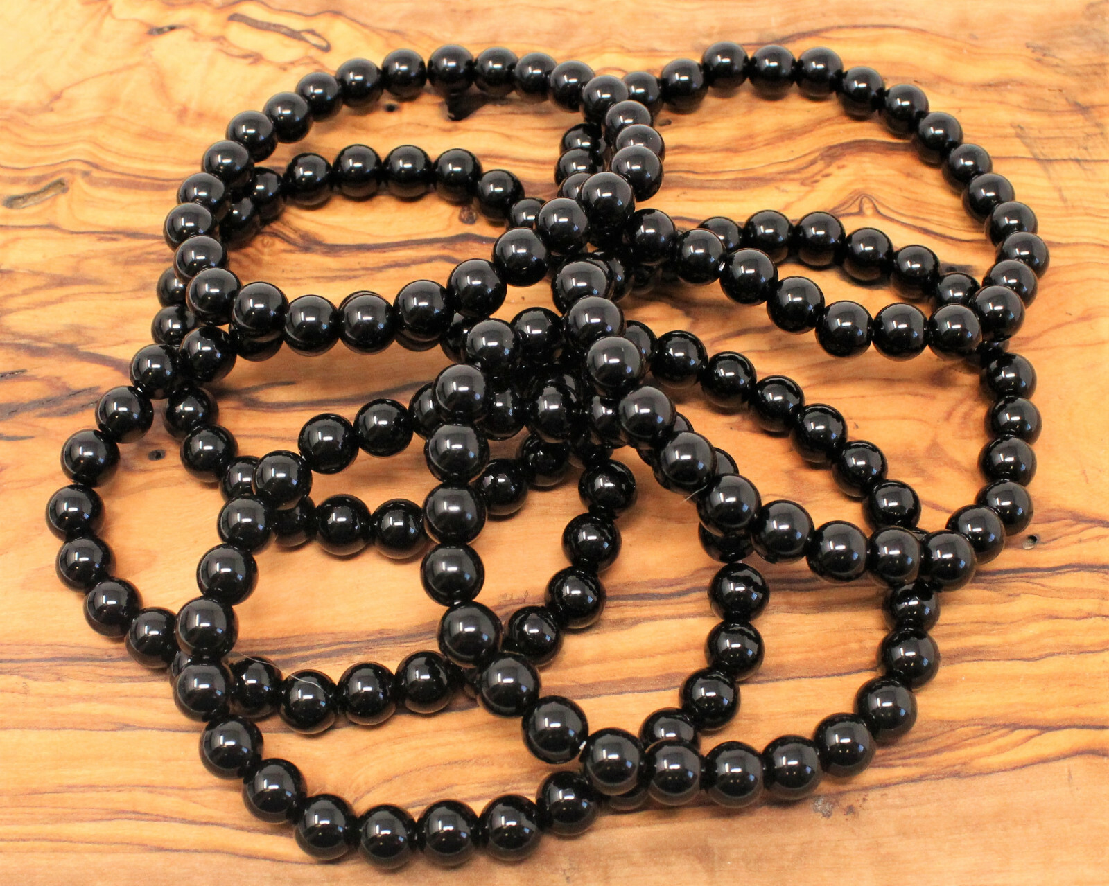 Black Obsidian Bead Bracelet: 8 mm Round Crystals (Obsidian Stretch Bracelet)