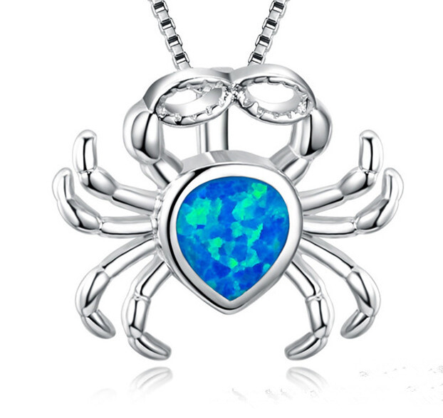 Pendant Necklace Chain Woman Fashion Silver Jewelry Blue Fire Opal Charm HOT
