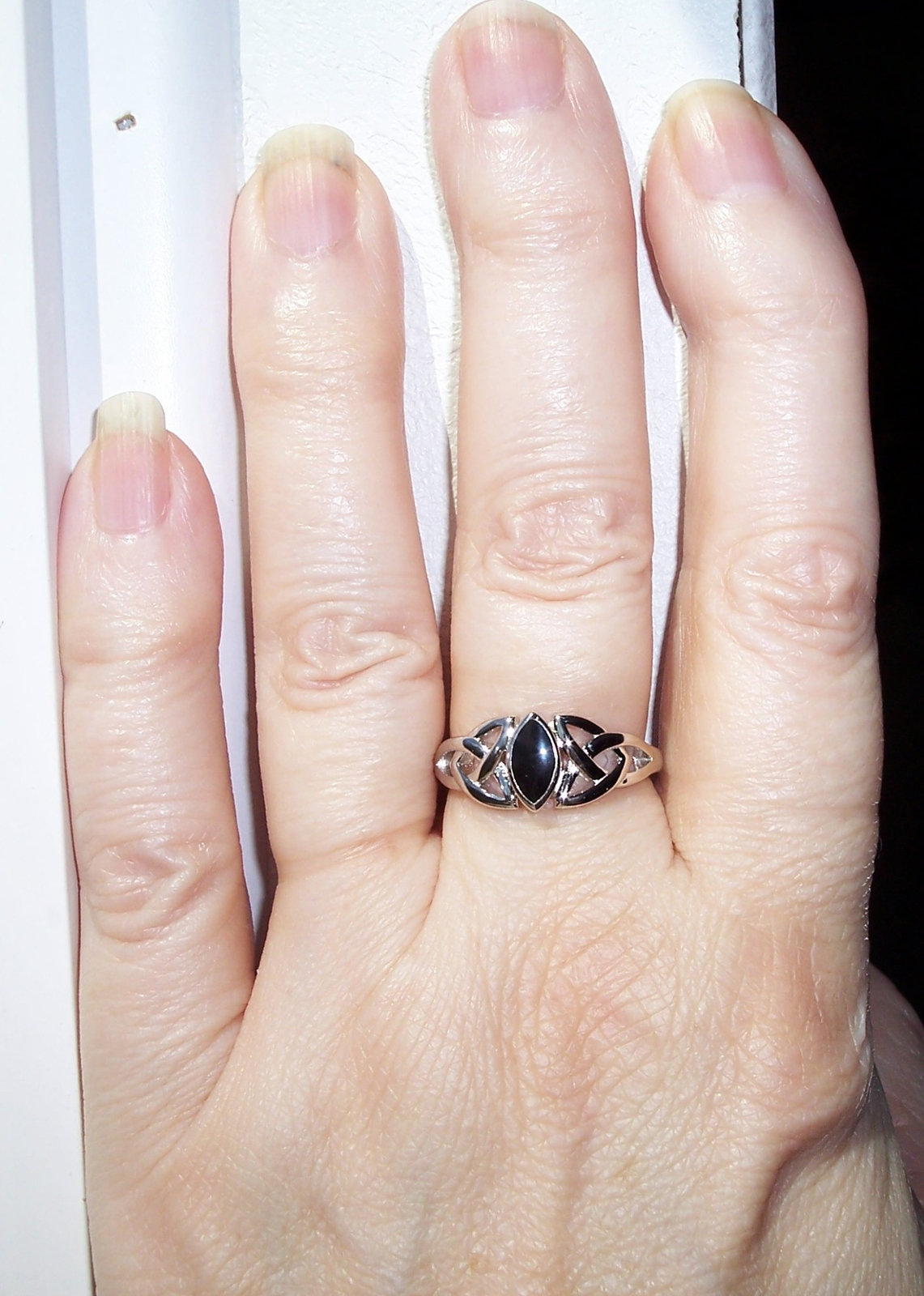 Celtic Synthetic Black Onyx Triquetra Ring Marquise Shape 925 Sterling Silver