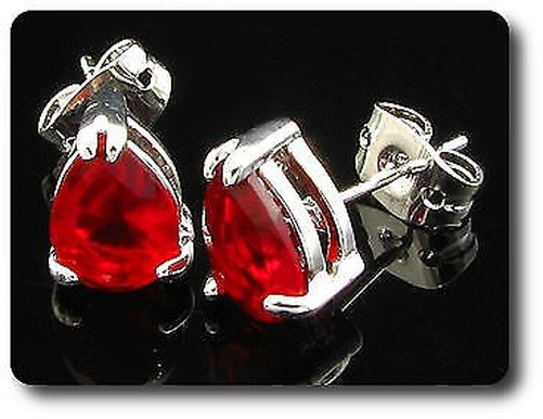 Earrings Ruby 0 3/32×0 5/16in Gold Plated White 18 K