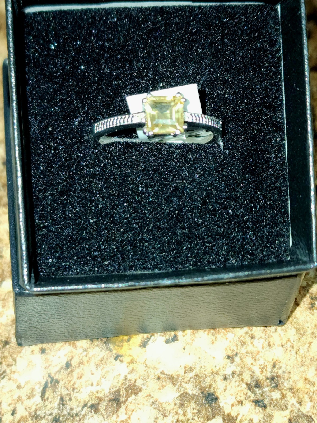 Womens 14K White Gold Over Solid Sterling Silver Citrine and Diamond