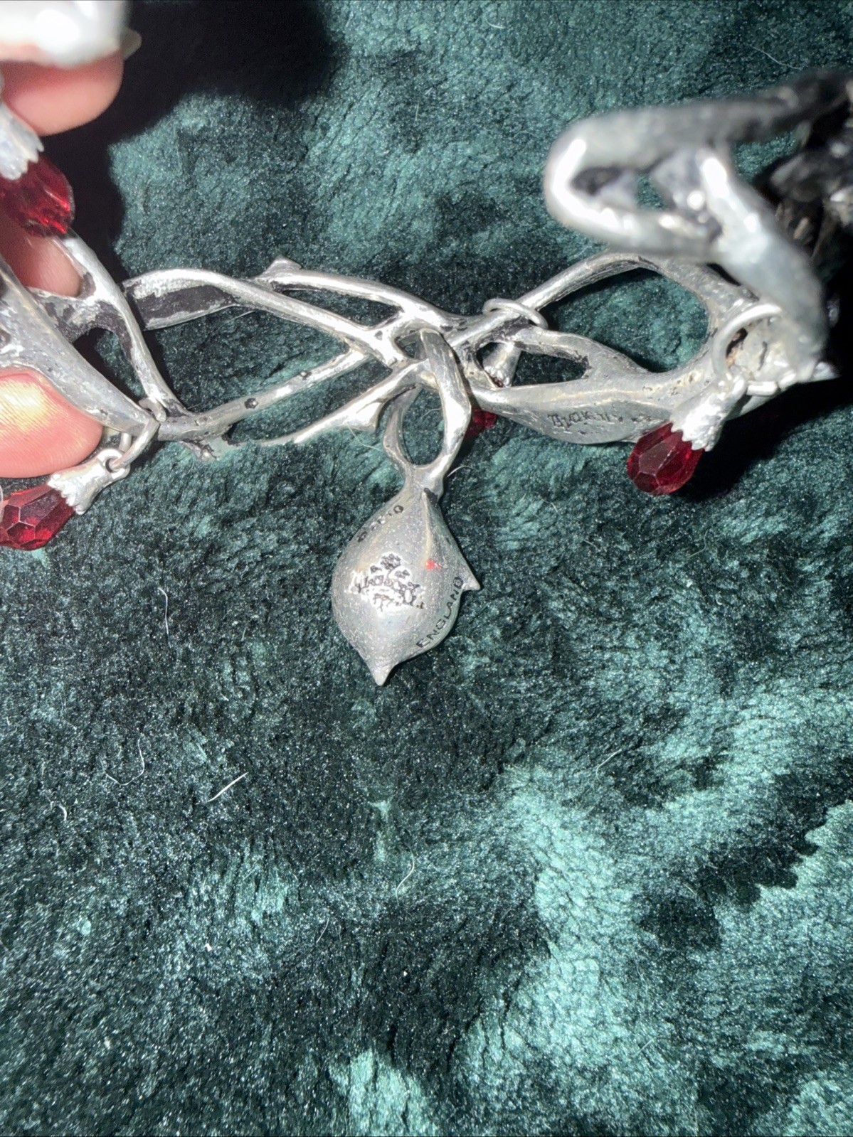 Gorgeous Gothic Silver Thorn & Red Crystal Blood Drop Cuff