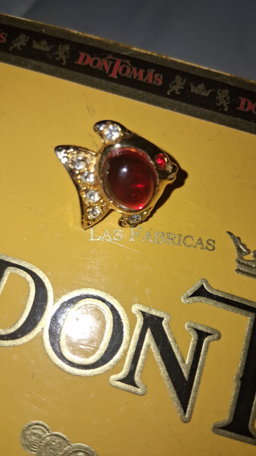 Gold Tone Fish Pin Brooch Red Round Rhinestone & Clear Rhinestones 1 in