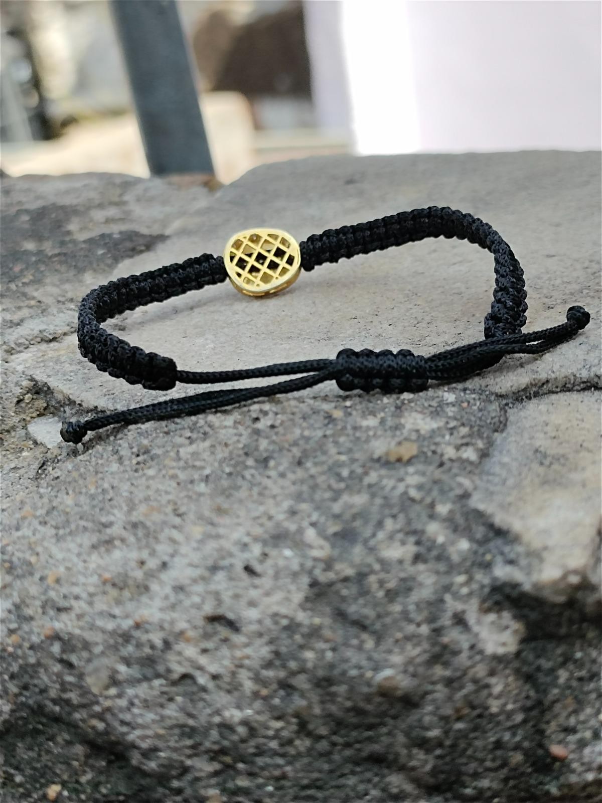 Natural Diamond White Enamel And Diamond Polki Adjustable Black Thread Bracelet.