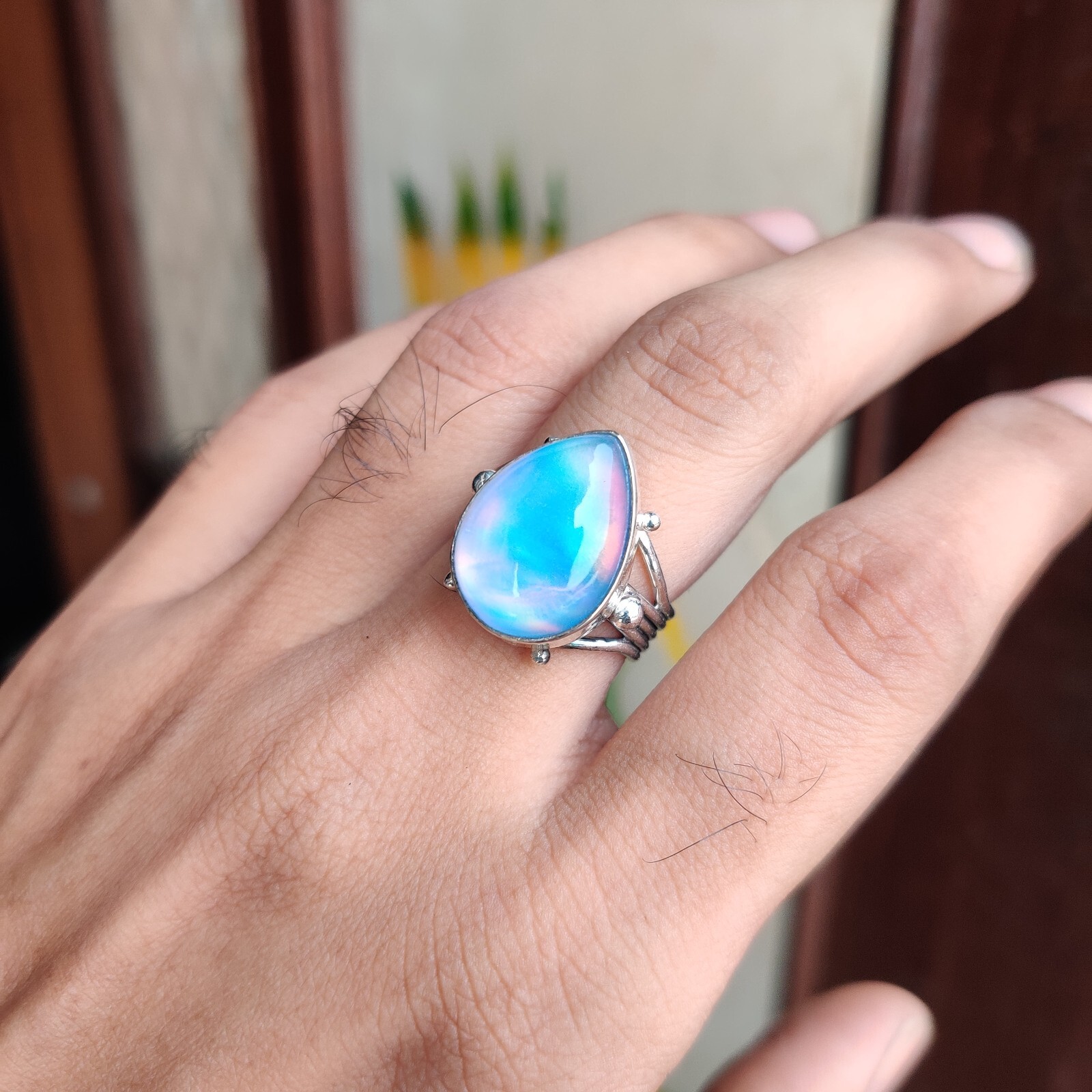New Aurora Opal Gemstone Ring 925 Sterling Silver christmas Gift Wife Gift Ring