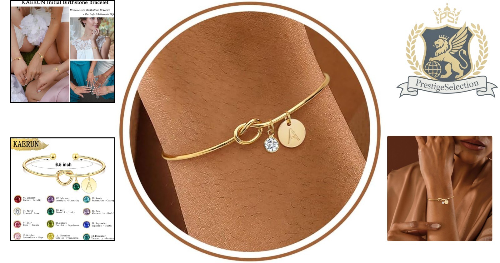 Birthstone Initial Bracelet with Love Knot – Thoughtful Gift for Any Occasion