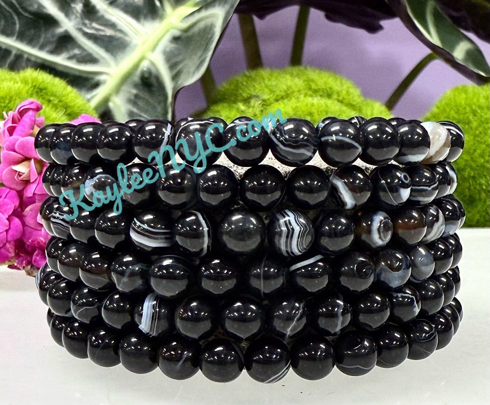 Wholesale Lot 6 Pcs Onyx 6mm 7.5” Crystal Healing Stretch Bracelet