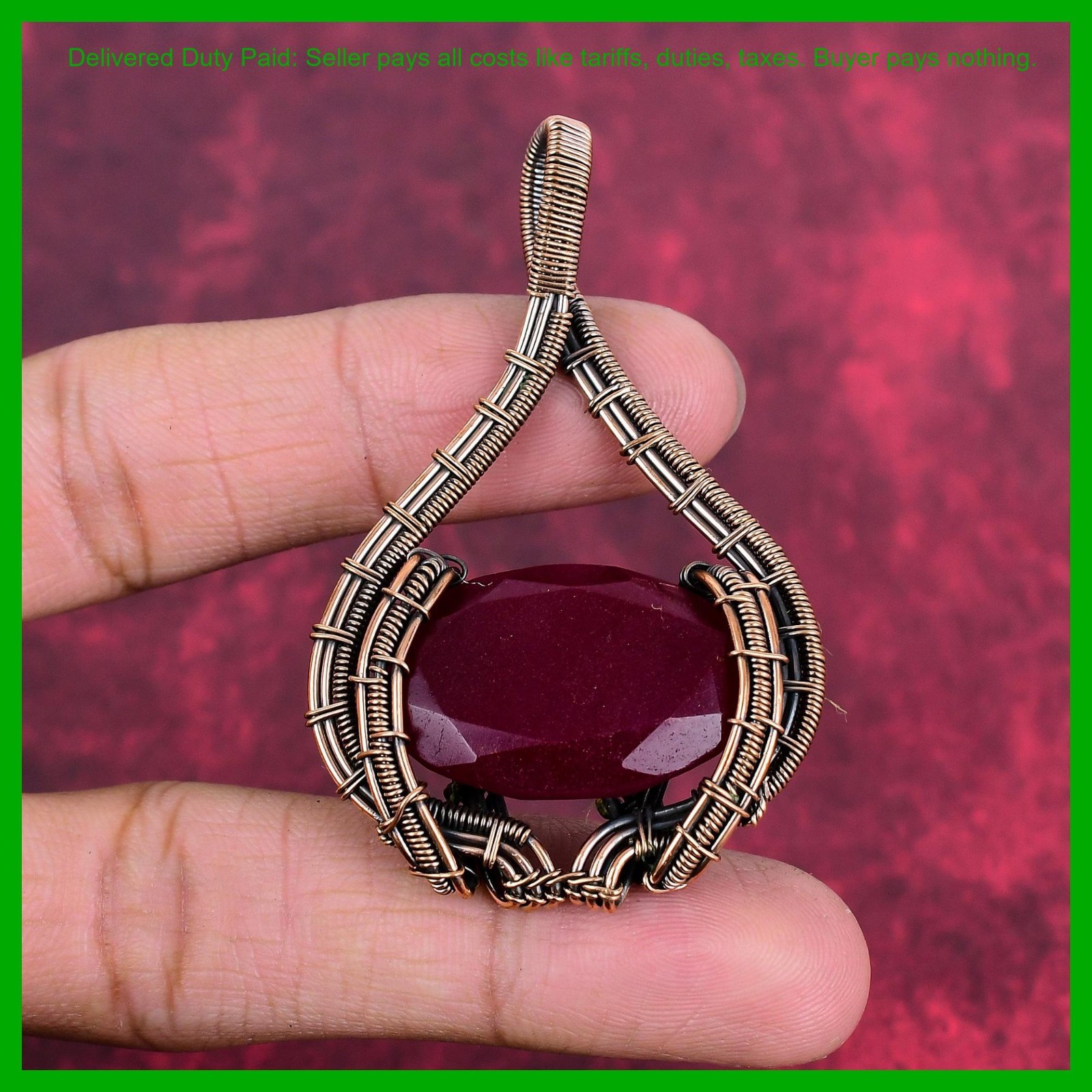 Thanks Giving Day Deal Copper Kashmir Rubi Stone Wire Wrapped Pendant Jewelry