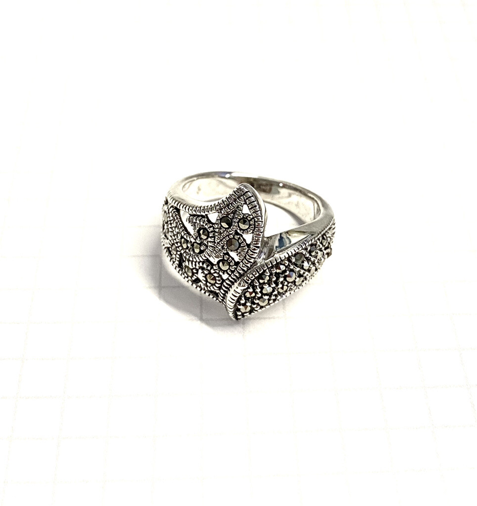 (SIZE 6,7,8,9) MARCASITE Stones RING Filigree Detailing .925 STERLING SILVER