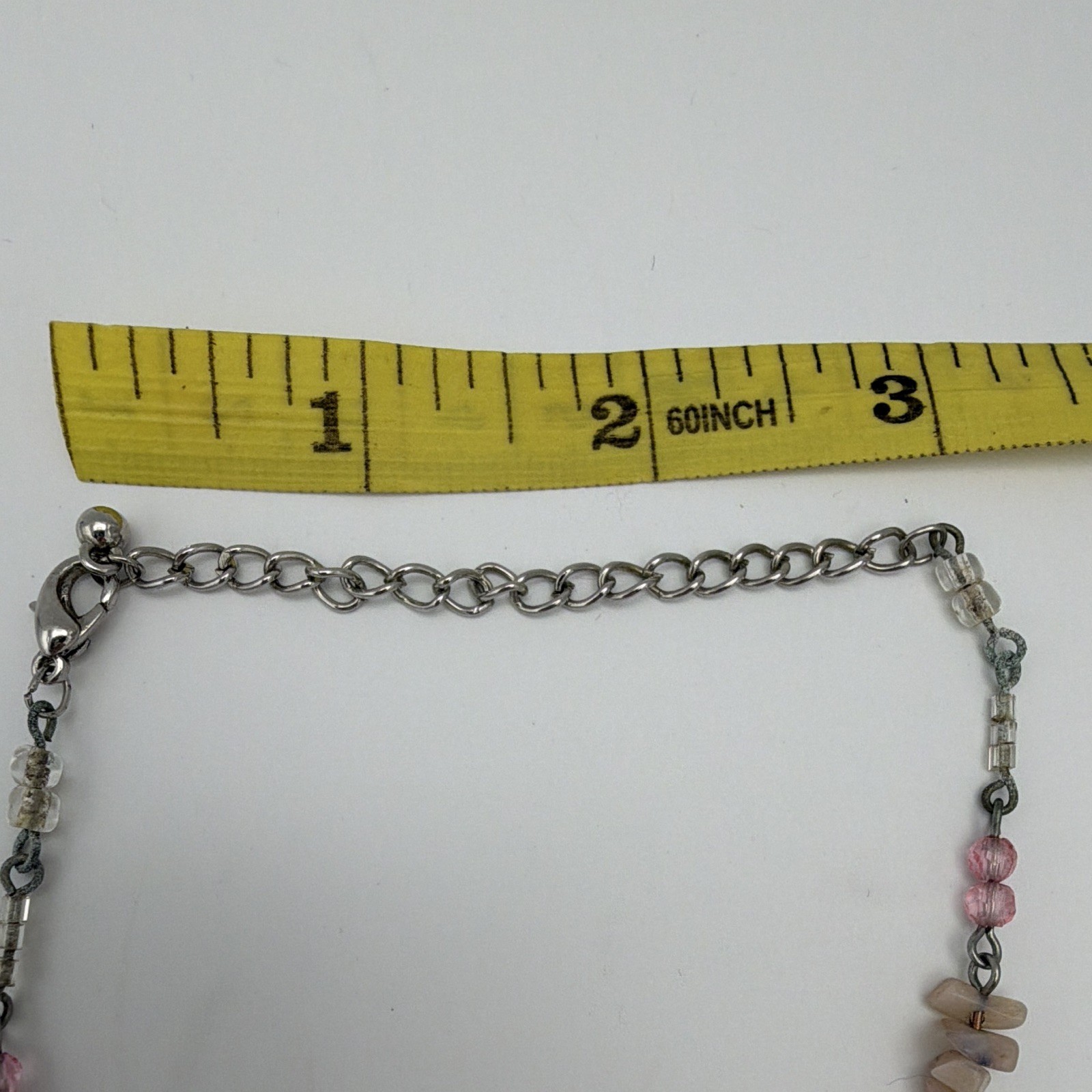 Pink Crystal Beaded Necklace Silver Tone Chain Butterfly Charm Lobster 18+3in