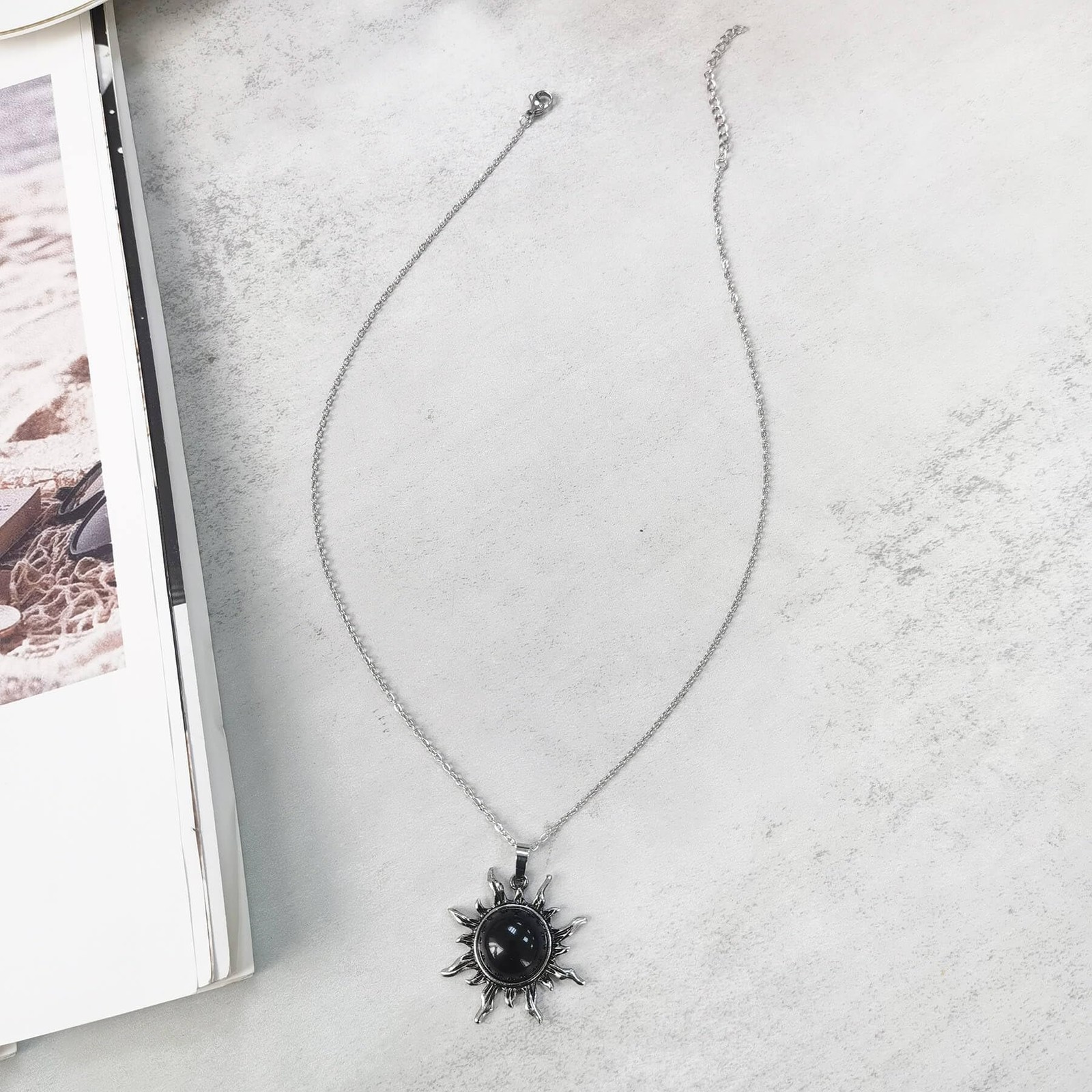 Obsidian Necklace, Natural Gemstone Sun Necklace for Women, Black Obsidian Ne…