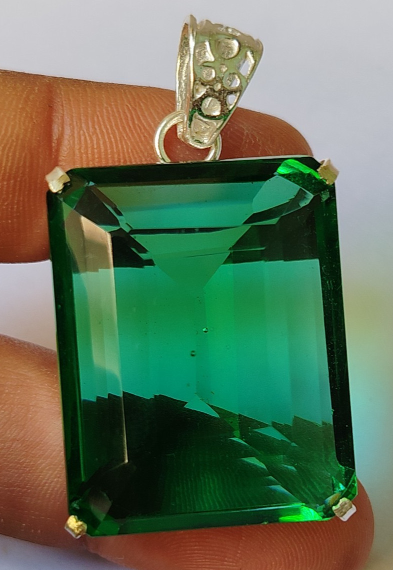 94.90 Ct. Emerald Cut Green Emerald Pendant 925 Silver Jewelry Gift 4 Christmas
