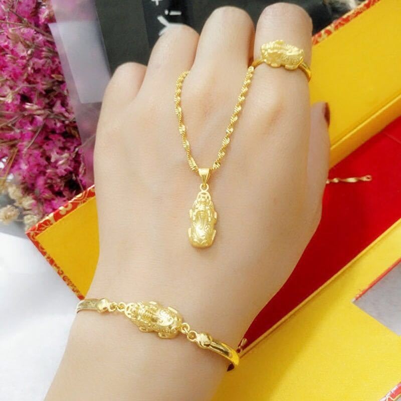 22K 23K 24K Thai Baht Yellow Gold Pixiu Necklace Women’s Bracelet Accessories