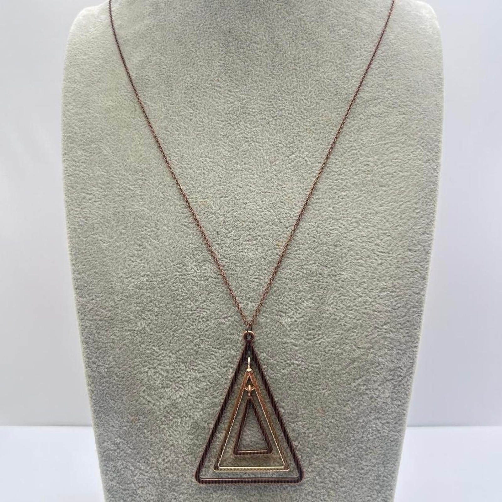 Copper Triangle Pendant Necklace Geometric Long Statement Layered