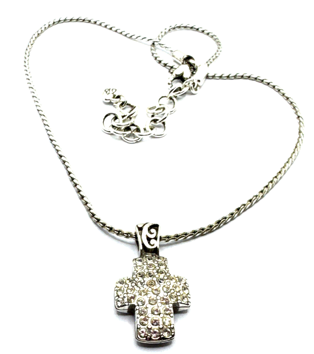 Brighton Sacred Cross Contempo Crystal Encrusted Reversible Silver Necklace 18”