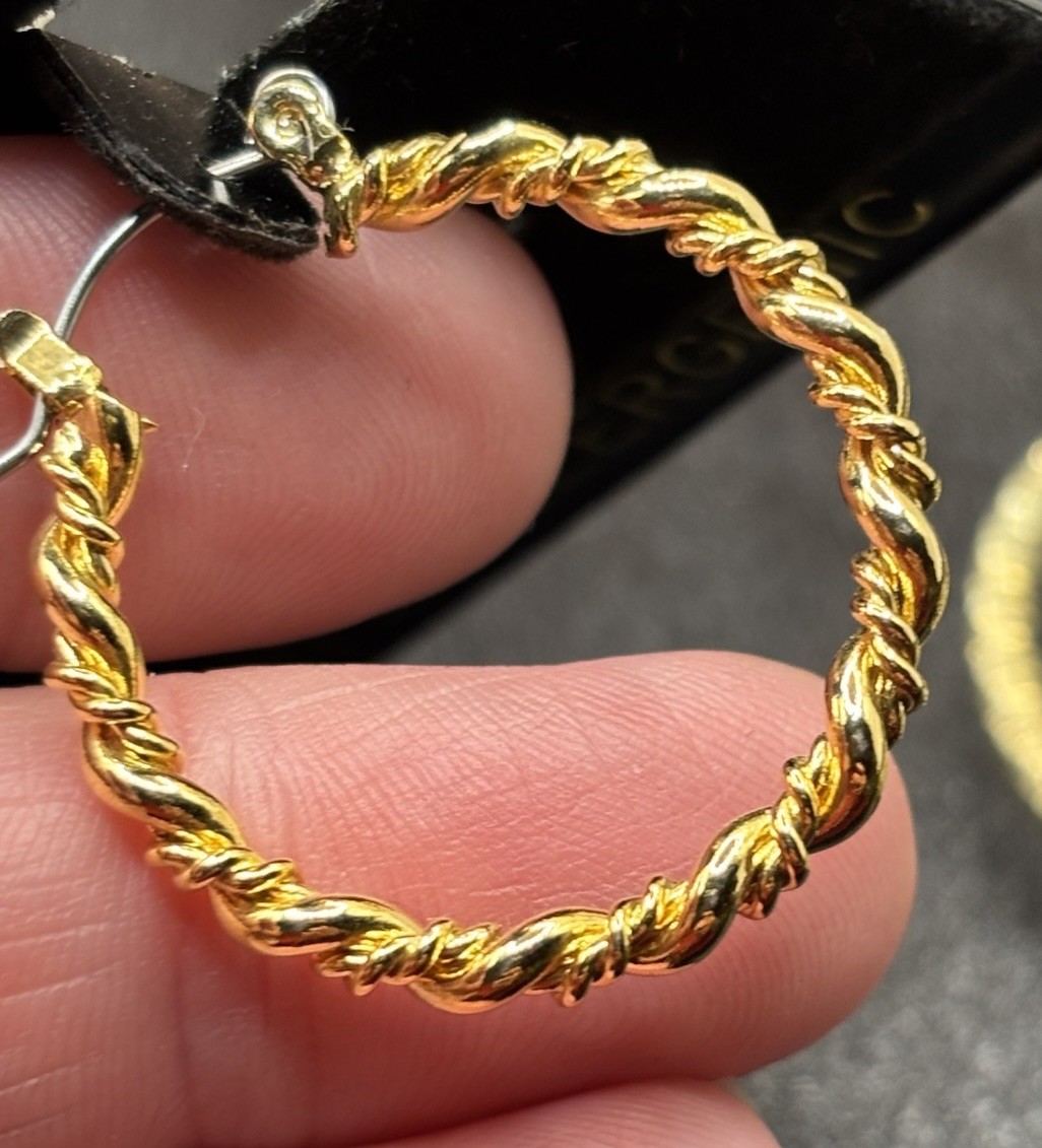 Hoop Earrings Lot Gold Tone Twisted Textured 8 Pair