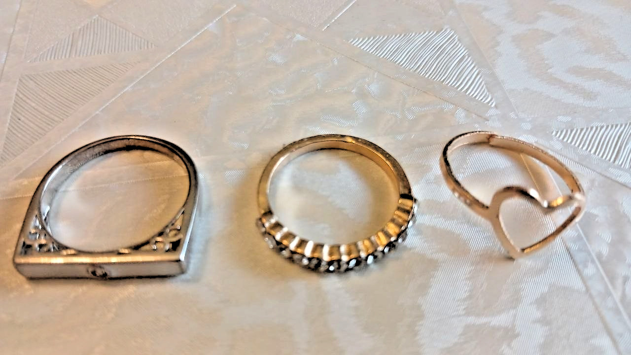 3Pcs Gold Silver Rose Gold Tone Rings Set Crystal Band Geometric Cutout Heart