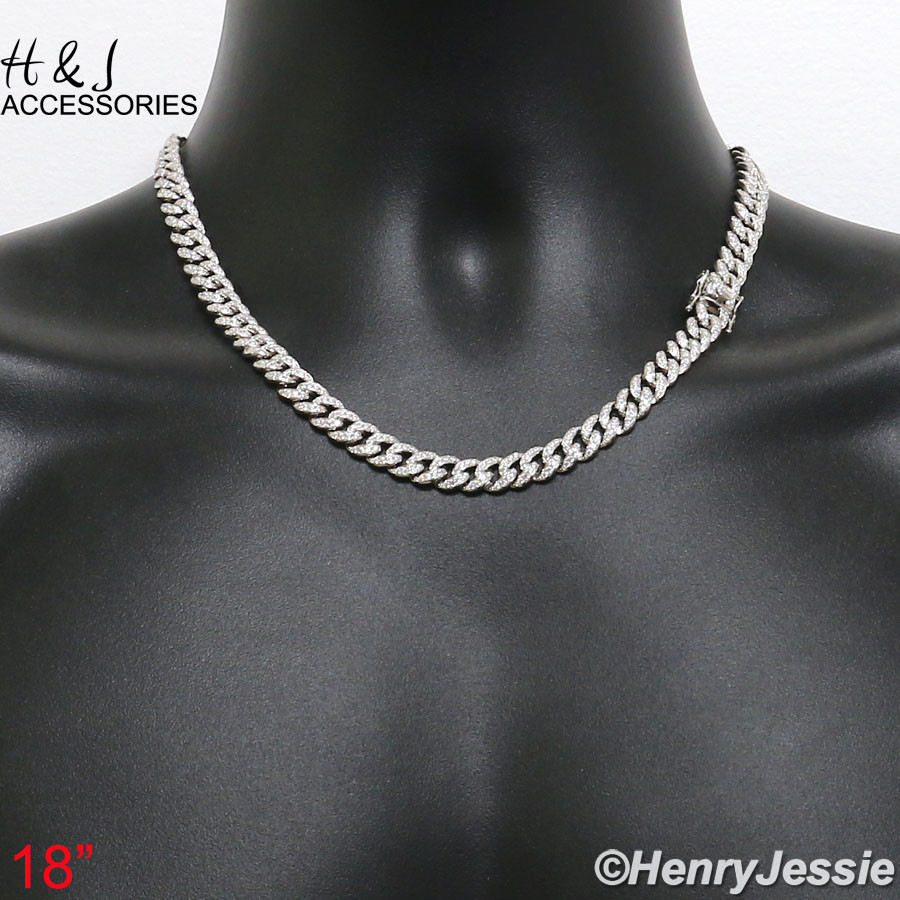 MEN 925 STERLING SILVER 18″-30″X8MM ICY CZ MIAMI CUBAN CURB CHAIN NECKLACE*SN11