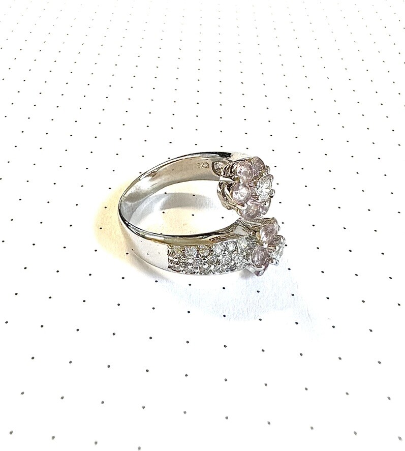 (SIZE 6,7,8,9) Open-Ended Pink CZs Double FLOWERS RING .925 STERLING SILVER