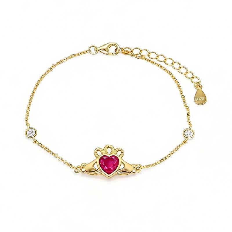 Black Onyx 925 Sterling Silver Gold Plated Claddagh Bracelet Heart Gift Women