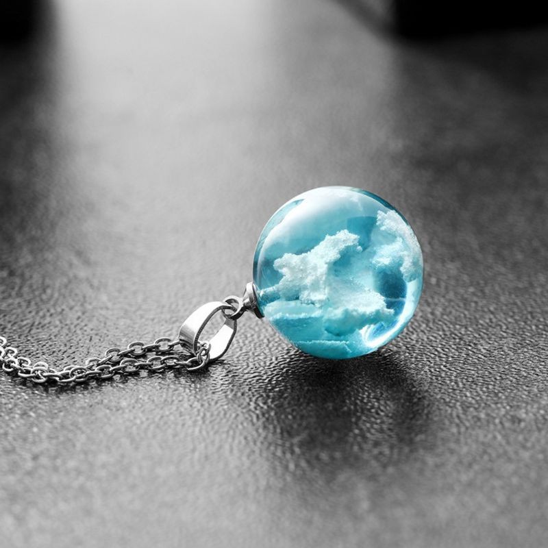 White Cloud Blue for Sky Necklace Jewelry Decor Luminous Glass Ball Pendant Neck