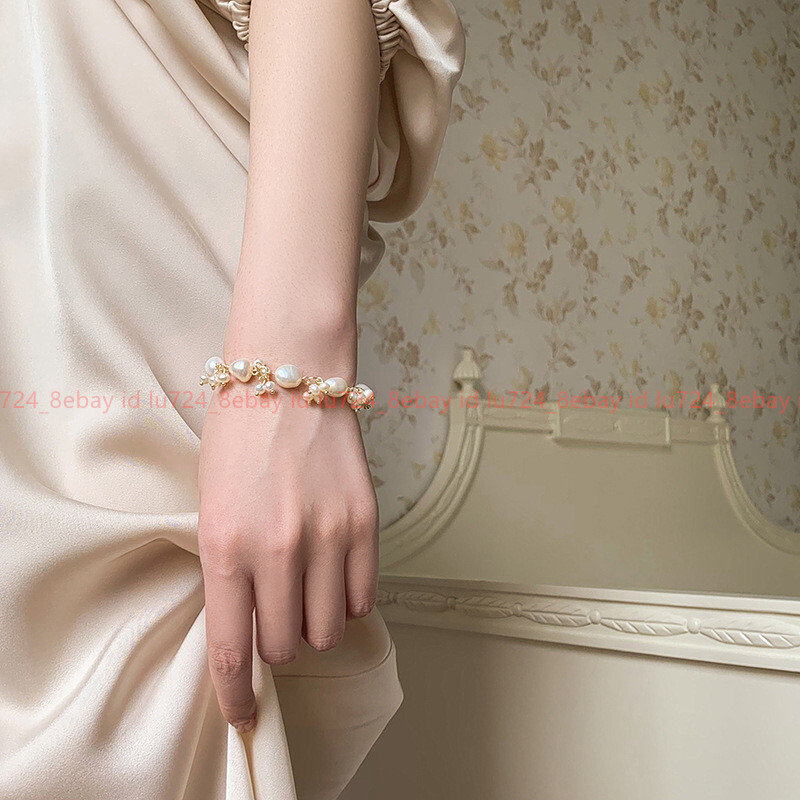 Genuine Natural 11-12mm White Freshwater Baroque Pearl Beads Bracelet 6-9 In