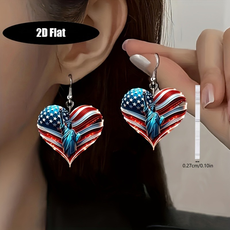5Pairs Patriotic Dangle Earrings Eagle Heart Cherry Flower US Flag Jewelry Gifts